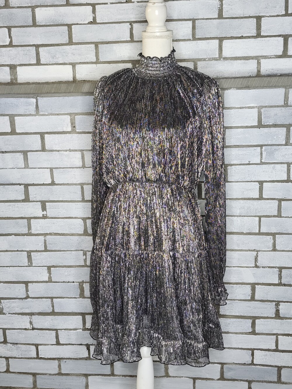 • NWT One Pretty Time Long Sleeve Mock Neck A-Line Dress Size XL Silver & Black - Picture 2 of 11